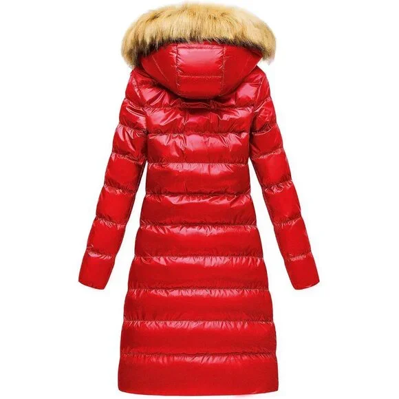 Women's Long Winter Faux Fur Coat Puffer Warm Jacket with Detachable Hood - Picture 2 of 6